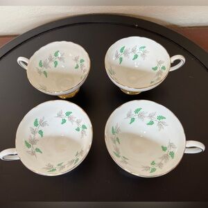 Vintage Crown Staffordshire Eden Green Footed Teacups Only ~ No Saucers